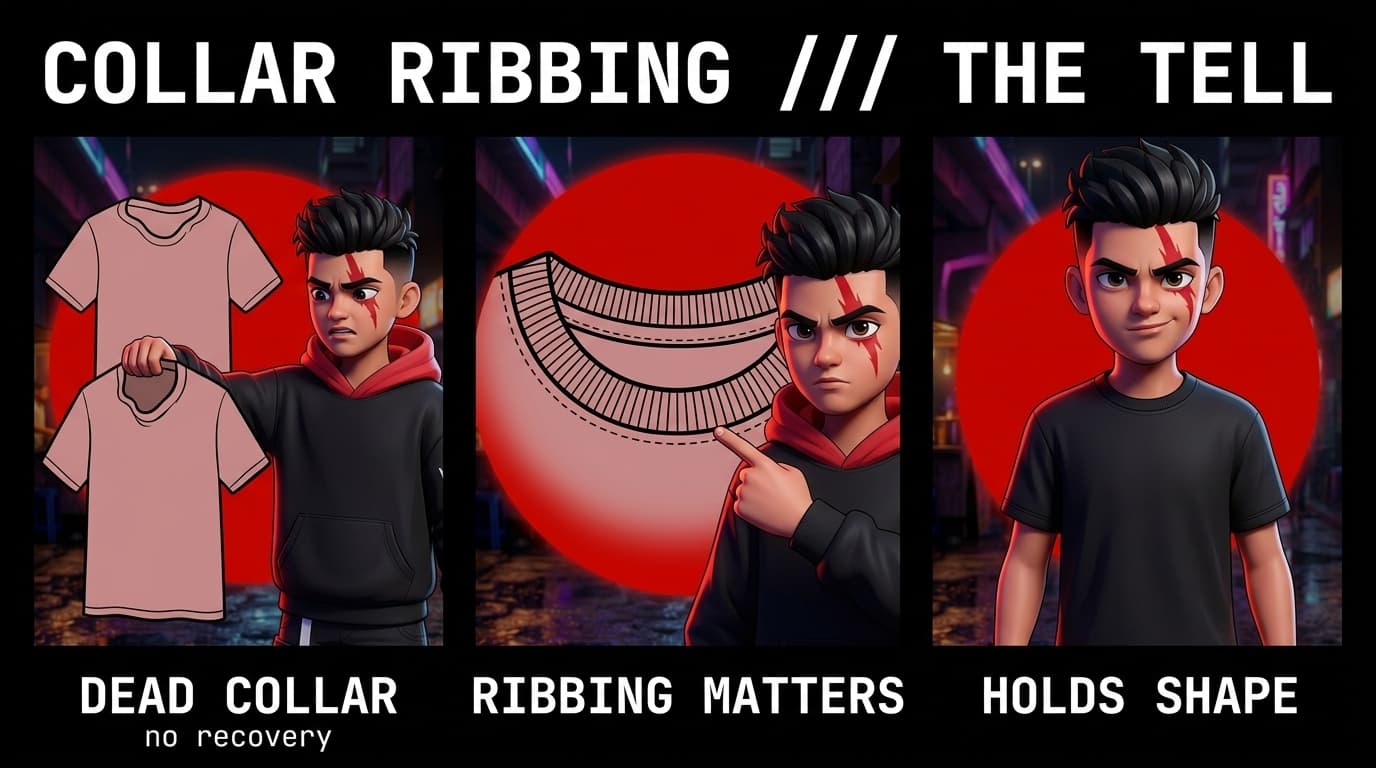 The Anatomy of Premium Ribbing — Why Cheap T-Shirt Collars Turn Into Wavy Bacon