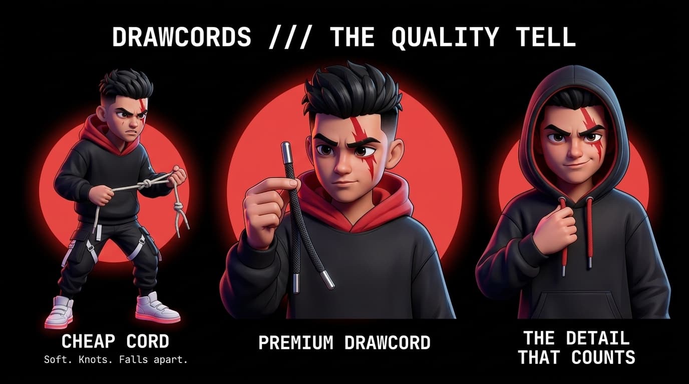 The Anatomy of Premium Drawcords: Stiff Cord vs Cheap Flat Laces in Hoodies