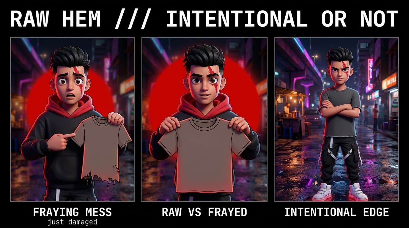 Raw Hem and Unfinished Edge Streetwear — Aesthetic Rebel vs Sloppy Tailoring