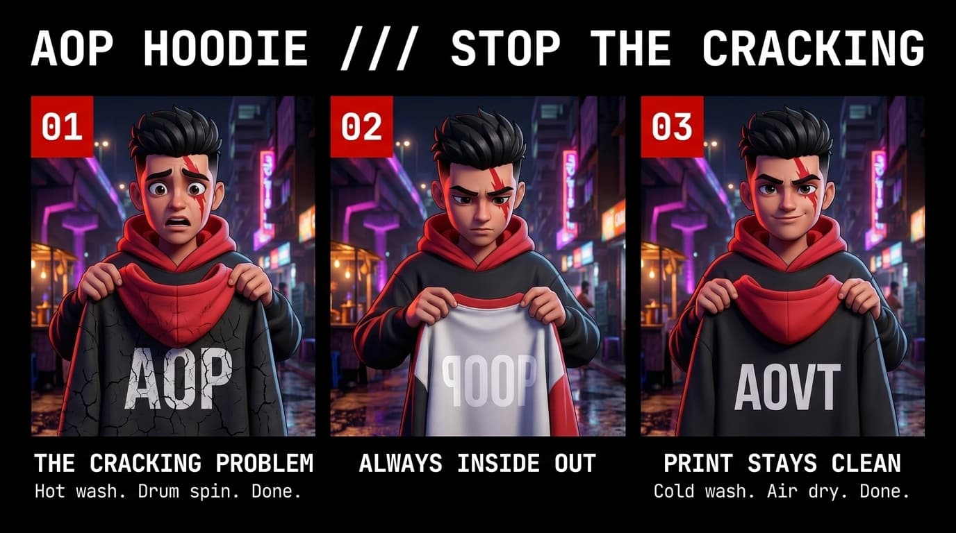 5 Essential Wash Steps to Stop All-Over-Print (AOP) Hoodie Cracking