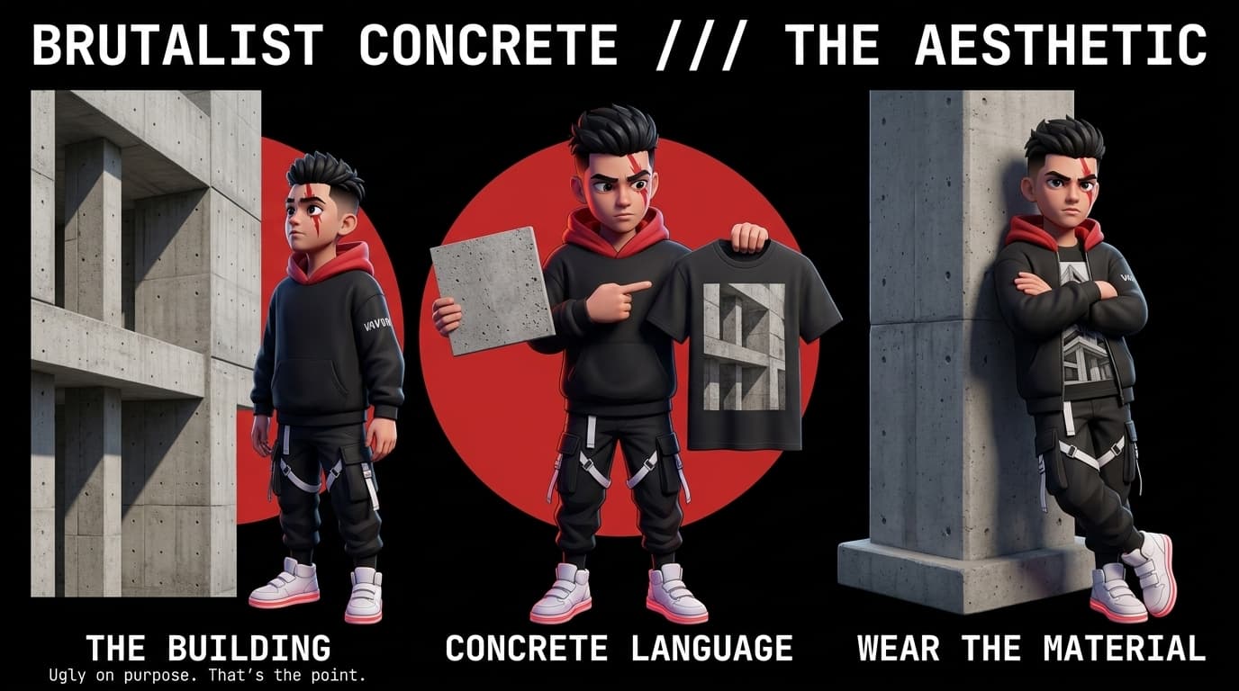 Brutalist Concrete Architecture and Streetwear: Connecting Raw Hems to Grey Pillars