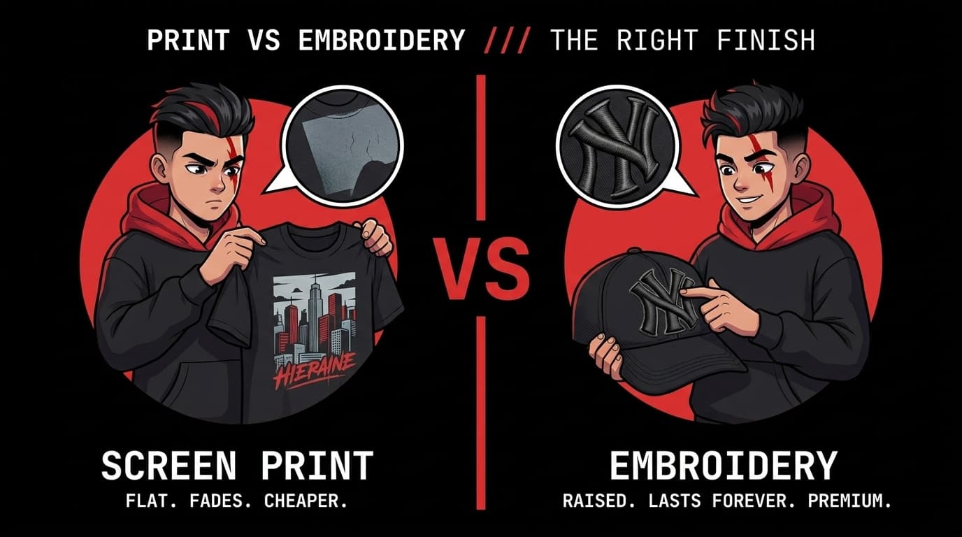 Screen Print vs Embroidery: What's the Right Finish for Streetwear?