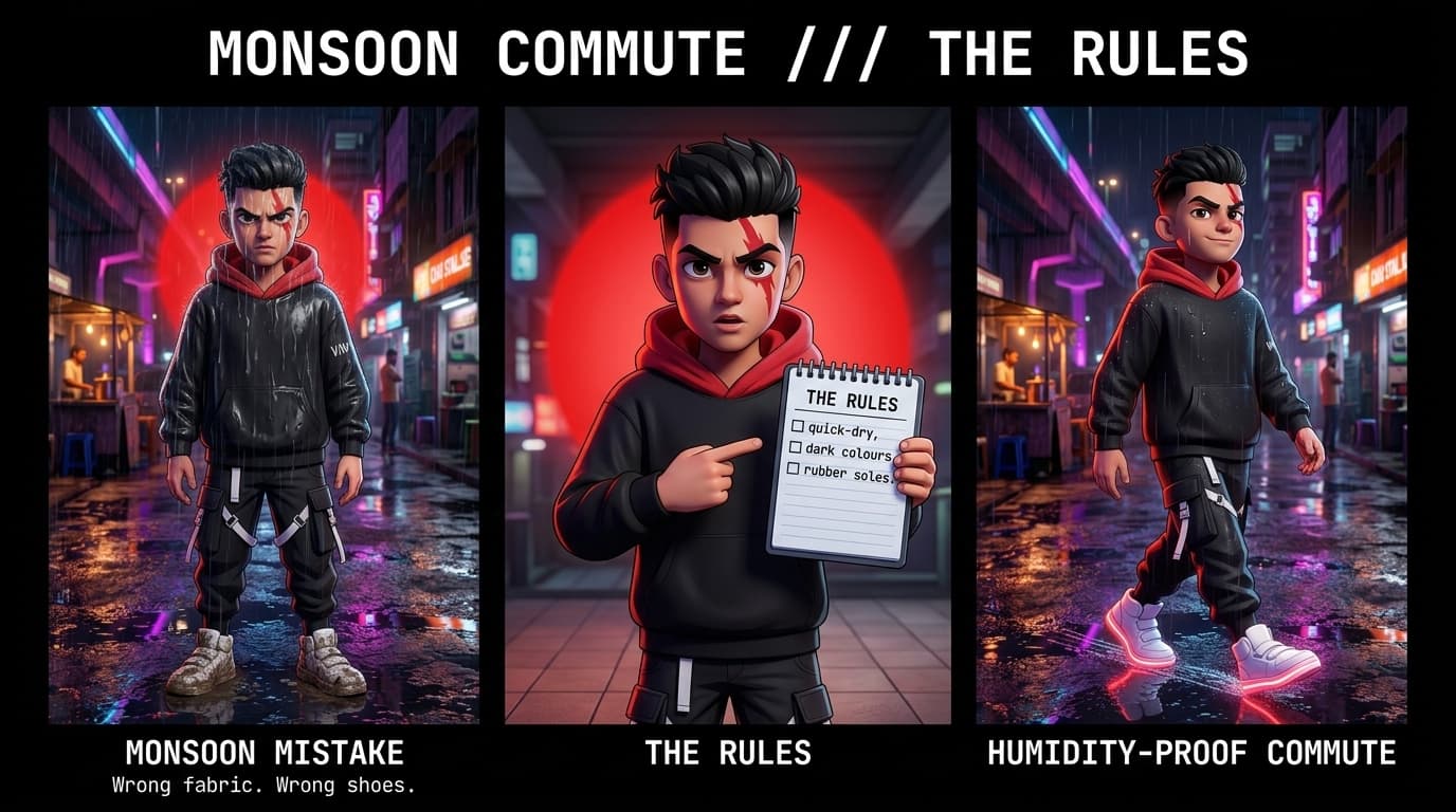 9 Streetwear Styling Rules for Monsoon Commutes in High-Humidity Metros