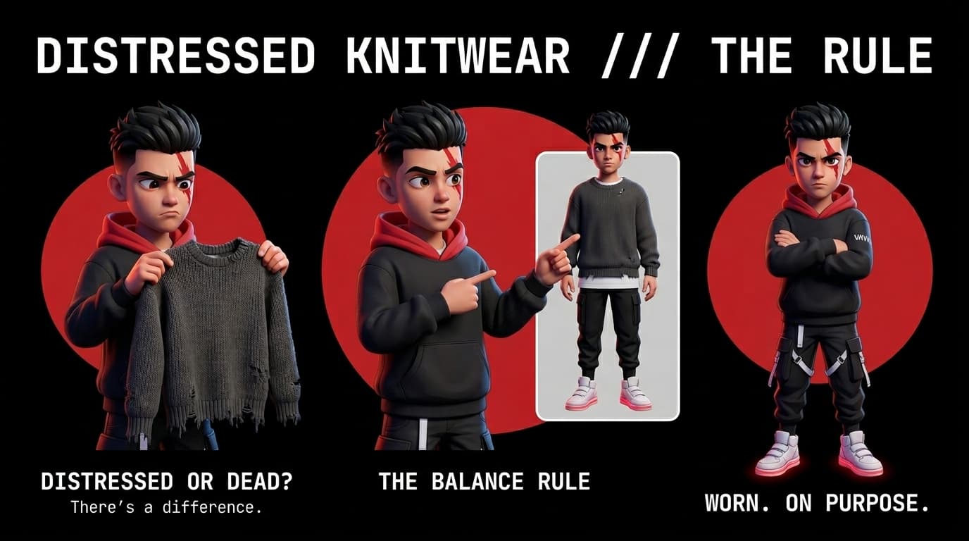 Distressed Knitwear Styling: Frayed Hems, Drop-Stitches, and Structural Coordinates