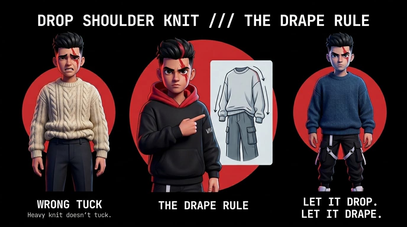 Styling Drop-Shoulder Sweaters: Balance and Proportions in Heavy Knits