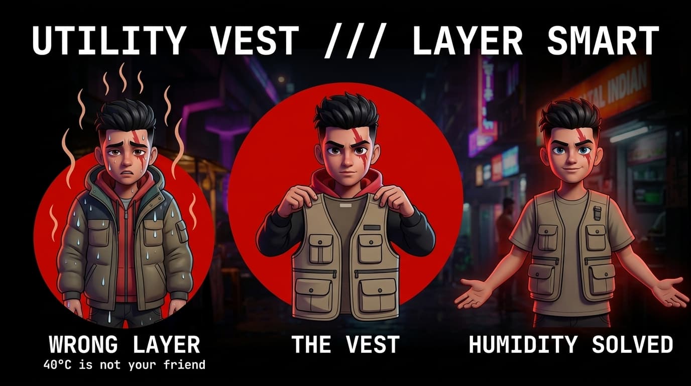 Techwear Layering with Utility Vests: Asymmetrical Grids for Hot Metros
